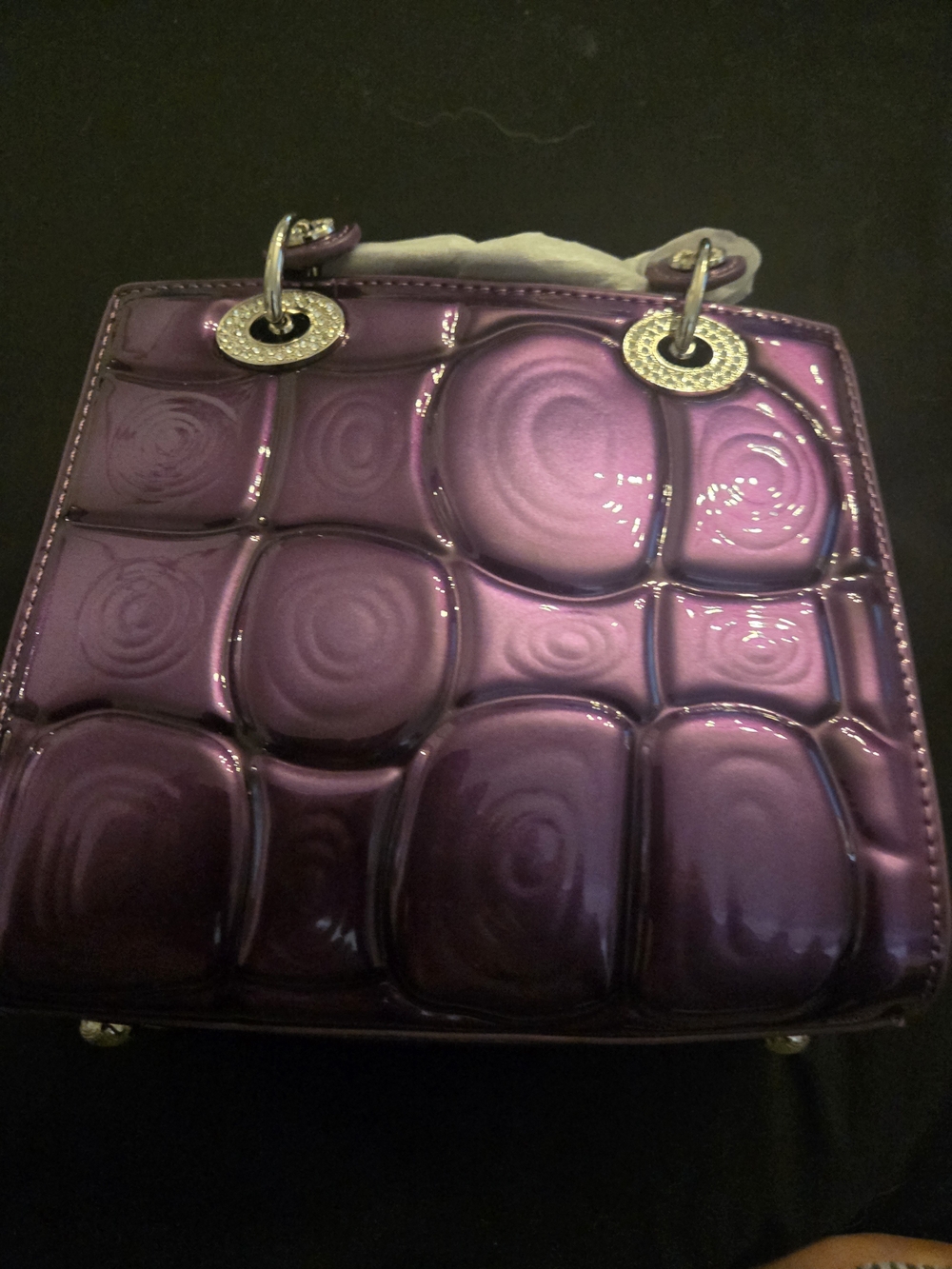 Source Unknown Shiny Purple Patent Quilted Handbag with Silver Rings